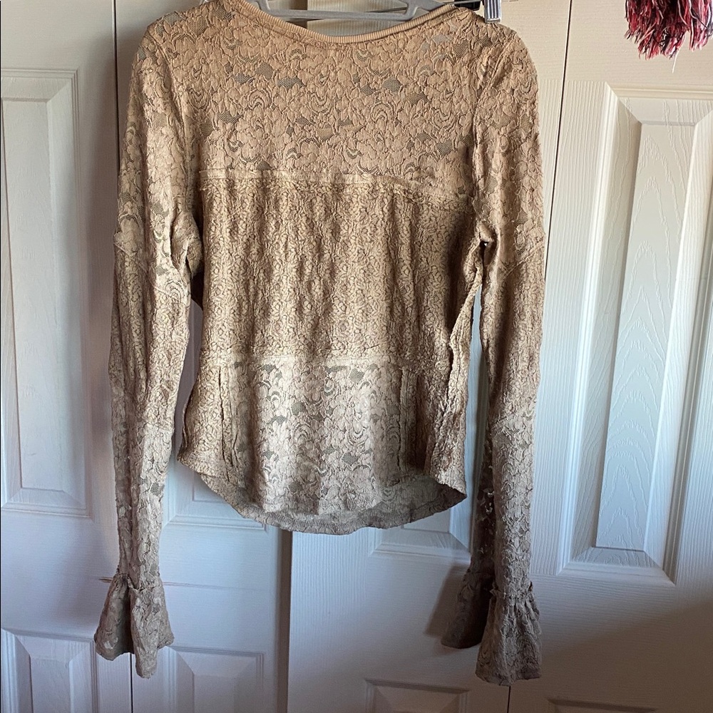 Free People NWT Bell Sleeve Stretch Cotton Blend Lace Top - Picture 5 of 11